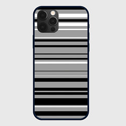 Чехол iPhone 12 Pro Max Серый в чёрную полоску