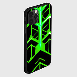 Чехол для iPhone 12 Pro Max Green lines on a black background, цвет: 3D-черный — фото 2