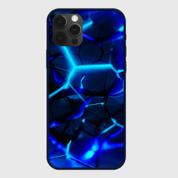 Чехол iPhone 12 Pro Max Яркие голубые неоновые плиты в разломе