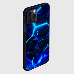 Чехол для iPhone 12 Pro Max Яркие голубые неоновые плиты в разломе, цвет: 3D-черный — фото 2