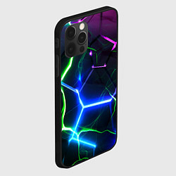 Чехол для iPhone 12 Pro Max Микс из разломленных плит и неоновое свечения, цвет: 3D-черный — фото 2