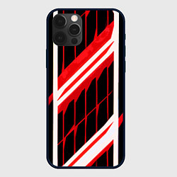 Чехол для iPhone 12 Pro Max Red and white lines on a black background, цвет: 3D-черный