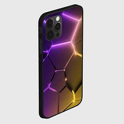 Чехол для iPhone 12 Pro Max Желто-фиолетовые неоновые плиты в разломе, цвет: 3D-черный — фото 2