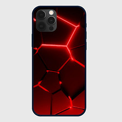 Чехол для iPhone 12 Pro Max Темные красные неоновые плиты в разломе, цвет: 3D-черный