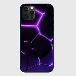 Чехол для iPhone 12 Pro Max Темные фиолетовые неоновые плиты в разломе, цвет: 3D-черный