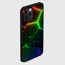 Чехол для iPhone 12 Pro Max Красные зеленые синие неоновые плиты в разломе, цвет: 3D-черный — фото 2