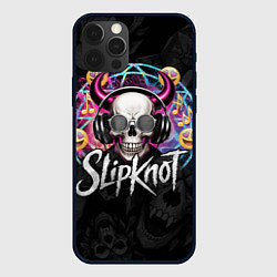 Чехол для iPhone 12 Pro Max Slipknot на фоне черепа демона с рогами в очках, цвет: 3D-черный
