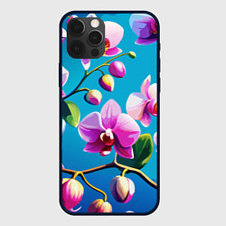 Чехол для iPhone 12 Pro Max Орхидея цветы паттерн, цвет: 3D-черный