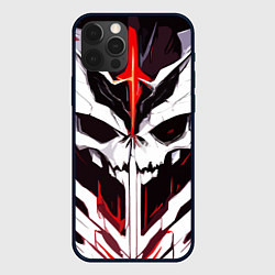 Чехол для iPhone 12 Pro Max Абстрактный белый череп и красные полосы, цвет: 3D-черный