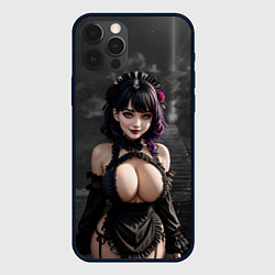 Чехол iPhone 12 Pro Max Готическая девушка в черном белье с большой грудью