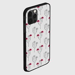 Чехол для iPhone 12 Pro Max Паттерн с веточками розовых цветов на сером, цвет: 3D-черный — фото 2