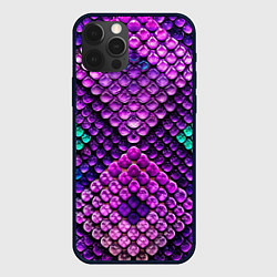 Чехол для iPhone 12 Pro Max Фиолетовая текстурная кожа змеи, цвет: 3D-черный