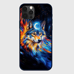 Чехол iPhone 12 Pro Max Волк и луна - импрессионизм