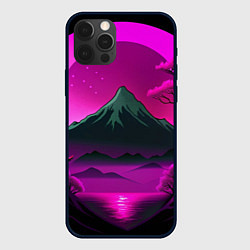 Чехол iPhone 12 Pro Max Темная гора в фиолетовом закате Япония