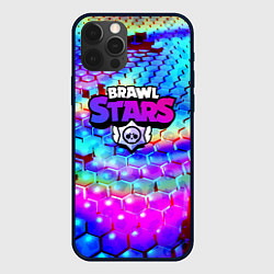 Чехол iPhone 12 Pro Max Brawl stars неоновые соты