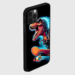 Чехол для iPhone 12 Pro Max Cool Dino on a skateboard - neon glow fantasy, цвет: 3D-черный — фото 2