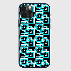 Чехол для iPhone 12 Pro Max Бело-голубые фигуры на чёрном фоне, цвет: 3D-черный