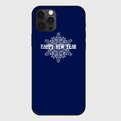 Чехол iPhone 12 Pro Max Happy New Year синий со снежинкой