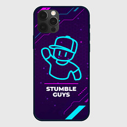 Чехол iPhone 12 Pro Max Символ Stumble Guys в неоновых цветах на темном фо