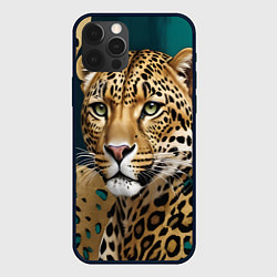Чехол iPhone 12 Pro Max Леопард на нефритовом фоне
