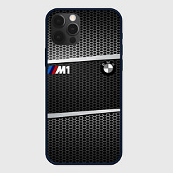 Чехол для iPhone 12 Pro Max BMW металлическая сетка, цвет: 3D-черный