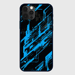 Чехол iPhone 12 Pro Max Blue stripes on a black background