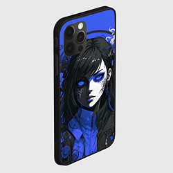 Чехол для iPhone 12 Pro Max Девушка в стиле аниме в куртке на голубом фоне, цвет: 3D-черный — фото 2