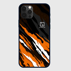 Чехол для iPhone 12 Pro Max Zeekr - оранжевый гексагон, цвет: 3D-черный