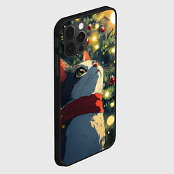 Чехол для iPhone 12 Pro Max Новогодний милый котенок на фоне елки, цвет: 3D-черный — фото 2