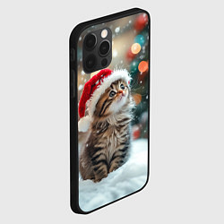 Чехол для iPhone 12 Pro Max Новогодний котенок и снег, цвет: 3D-черный — фото 2