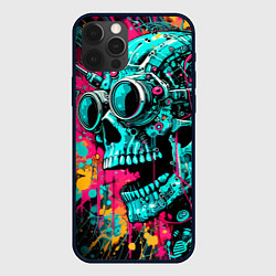 Чехол iPhone 12 Pro Max Cyber skull sketch - color blots