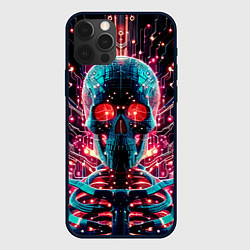 Чехол iPhone 12 Pro Max Neon cyber skull - ai art fantasy