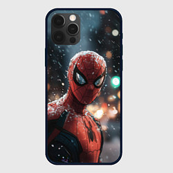 Чехол iPhone 12 Pro Max Spider man на фоне снегопада