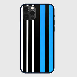 Чехол для iPhone 12 Pro Max Вертикальные полосы триколор синий, цвет: 3D-черный