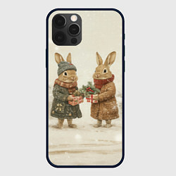 Чехол для iPhone 12 Pro Max Зайчата идут на новый год, цвет: 3D-черный