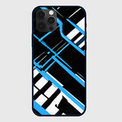 Чехол для iPhone 12 Pro Max Сине-белые линии на чёрном фоне, цвет: 3D-черный