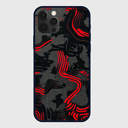 Чехол iPhone 12 Pro Max Камуфляж черный в красную полоску