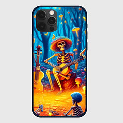 Чехол для iPhone 12 Pro Max Музыкальная группа скелетов на лесной поляне, цвет: 3D-черный