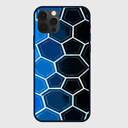 Чехол для iPhone 12 Pro Max Белые шестиугольники на чёрно-синем фоне, цвет: 3D-черный