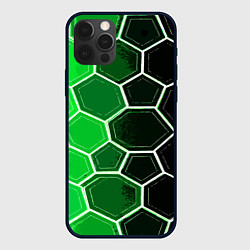 Чехол для iPhone 12 Pro Max Белые шестиугольники на чёрно-зелёном фоне, цвет: 3D-черный