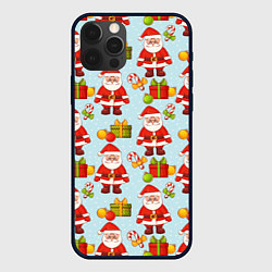 Чехол для iPhone 12 Pro Max Новогодний паттерн с Сантой и подарками, цвет: 3D-черный