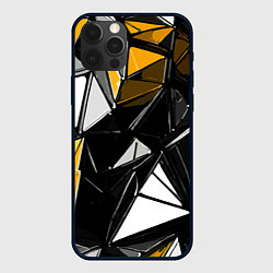 Чехол iPhone 12 Pro Max Жёлто-белые рельефные треугольники на чёрном фоне