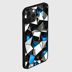 Чехол для iPhone 12 Pro Max Сине-белые рельефные треугольники на чёрном фоне, цвет: 3D-черный — фото 2