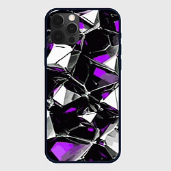 Чехол iPhone 12 Pro Max Фиолетово-белый паттерн на чёрном фоне