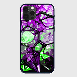 Чехол для iPhone 12 Pro Max Чёрно-зелёная абстракция на фиолетовом фоне, цвет: 3D-черный