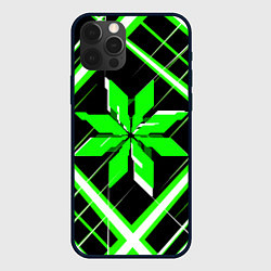 Чехол iPhone 12 Pro Max Зелёно-белая звезда и полосы на чёрном фоне