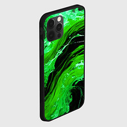 Чехол для iPhone 12 Pro Max Зелёные брызги на чёрном фоне, цвет: 3D-черный — фото 2