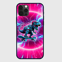 Чехол iPhone 12 Pro Max Cyber tyrannosaurus is a cool skateboarder