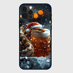 Чехол для iPhone 12 Pro Max Новогодняя змея и кружка пива, цвет: 3D-черный