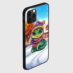 Чехол для iPhone 12 Pro Max Маленькая зеленая новогодняя змея, цвет: 3D-черный — фото 2